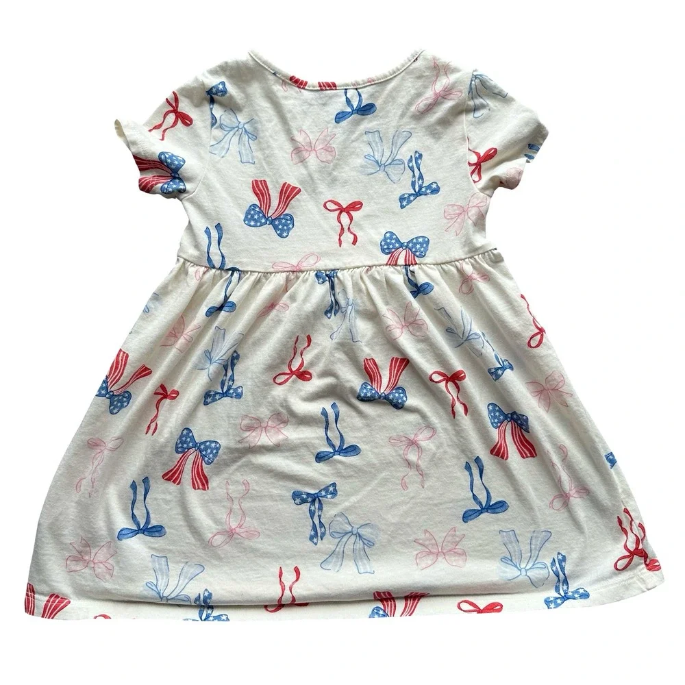 Old Navy T-Shirt Dress Size 3T Cream Bows Graphic Crew Neck Classic Pullover